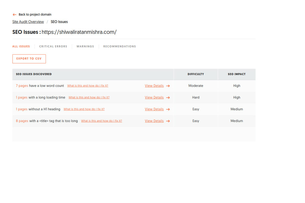 On page SEO Errors