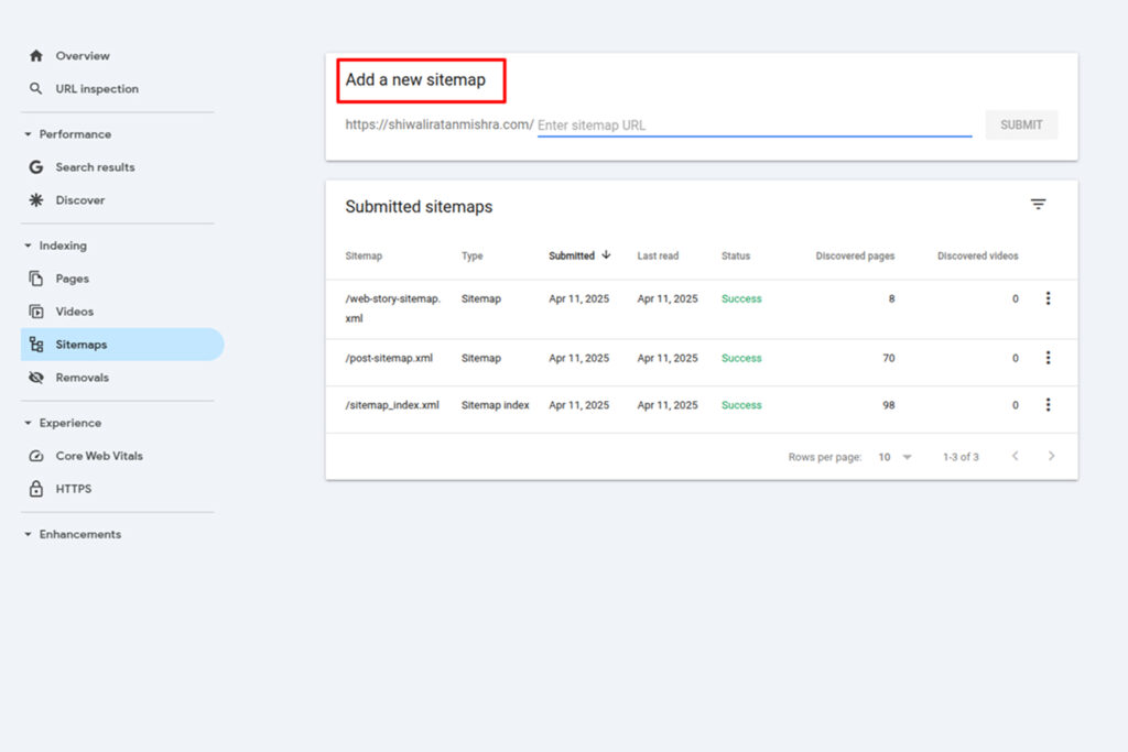 Submit sitemap in Google Search Console Queries