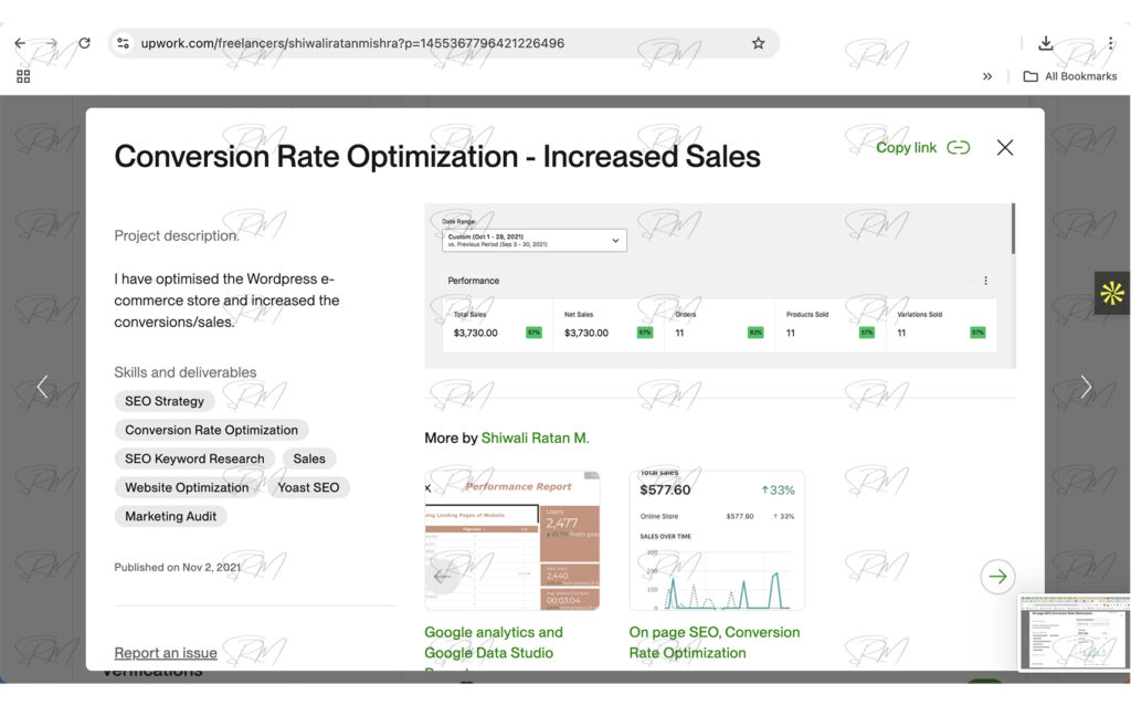 Dashboard showing Conversion Rate Optimization - Increased Sales