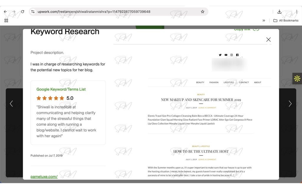 Keyword research project description for blog content strategy