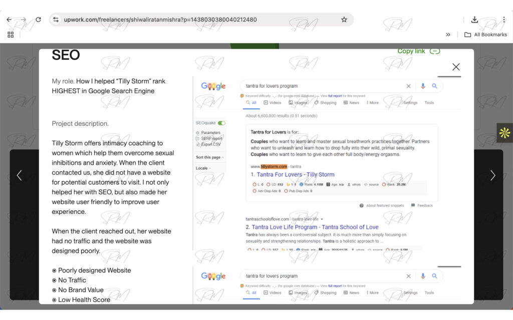 Tilly Storm Project Overview - Worked on SEO & Website