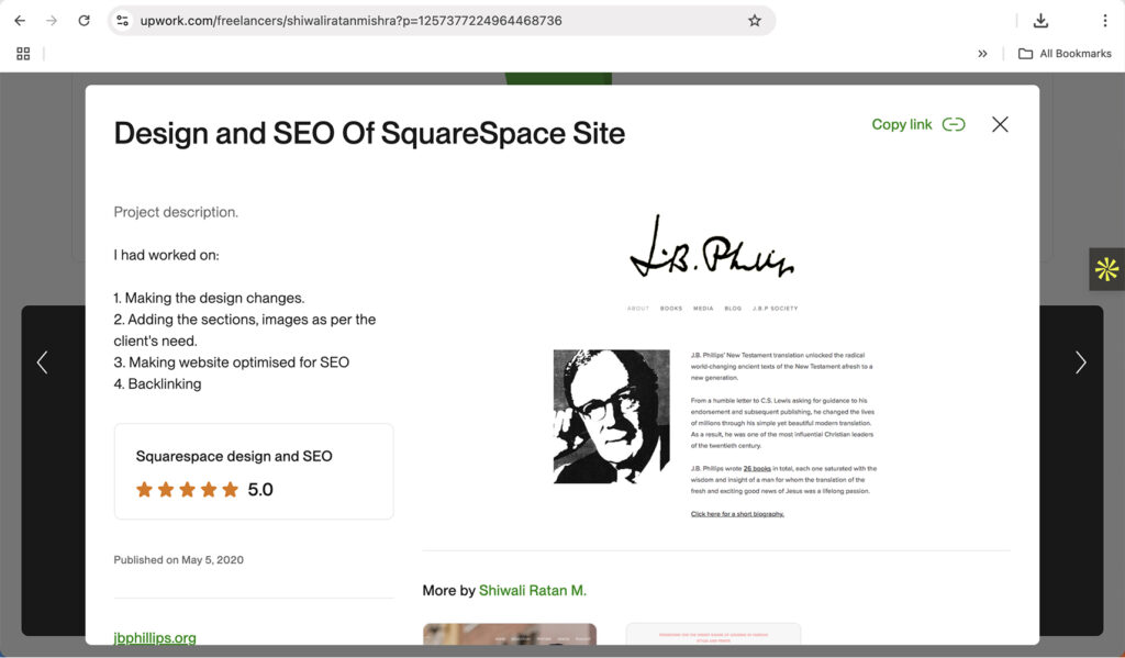 Squarespace website design & SEO optimization project completed overview