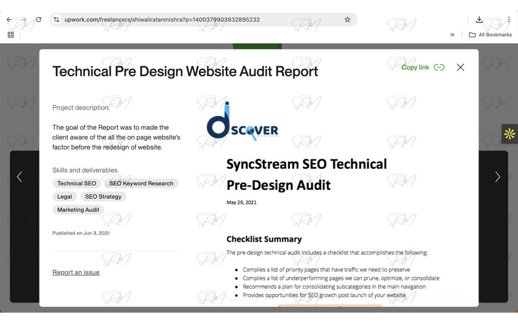 Technical Pre Design Website Audit Report - Dashboard